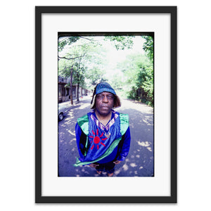Sun Ra under the trees in Germantown, PA, 1980 — photograph by Veryl Oakland