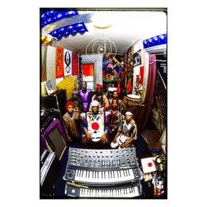 Sun Ra Arkestra inside their home in Germantown, PA, 1980 — photograph by Veryl Oakland
