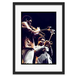 Dizzy Gillespie & Jon Faddis performing at Monterey Jazz Festival, 1976 — photograph by Veryl Oakland