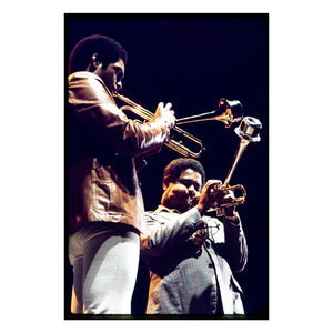 Dizzy Gillespie & Jon Faddis performing at Monterey Jazz Festival, 1976 — photograph by Veryl Oakland