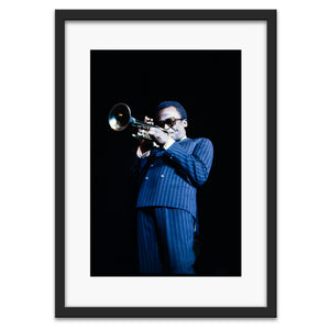Miles Davis in a blue suit at UC Berkeley Jazz Festival, 1967 — photograph by Veryl Oakland