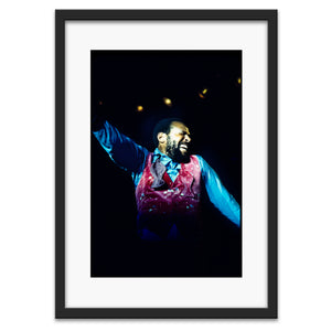 Marvin Gaye performing in Oakland, CA, 1976 — photograph by Veryl Oakland