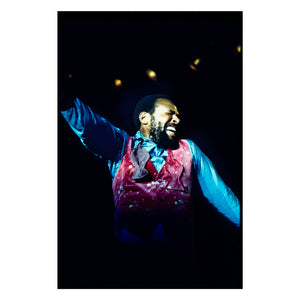 Marvin Gaye performing in Oakland, CA, 1976 — photograph by Veryl Oakland