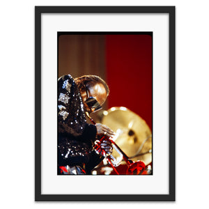 Miles Davis performing at Avery Fisher Hall in New York City, 1985 — photograph by Veryl Oakland