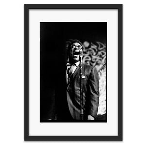 Dizzy Gillespie singing at Monterey Jazz Festival, 1975 — photograph by Veryl Oakland