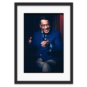 Duke Ellington laughing at Harrah's Club, 1967 — photograph by Veryl Oakland
