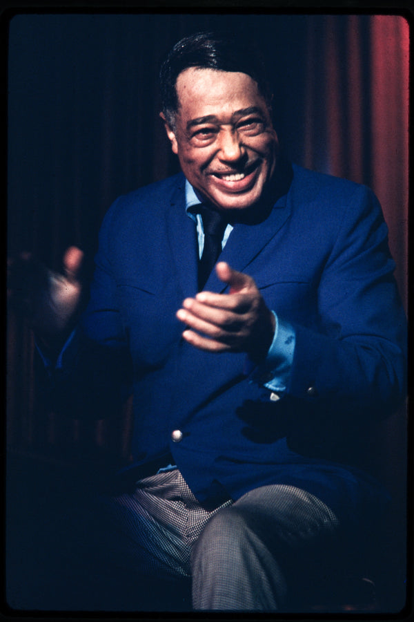 Duke Ellington laughing at Harrah's Club, 1967 — photograph by Veryl Oakland