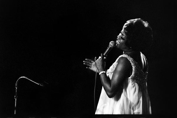 Sarah Vaughan performing at Monterey Jazz Festival, 1969 — photograph by Veryl Oakland