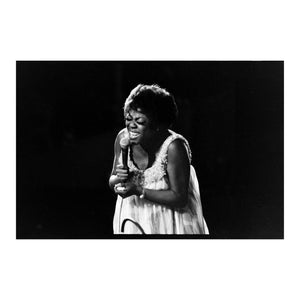 Sarah Vaughan performing at Monterey Jazz Festival, 1969 — photograph by Veryl Oakland