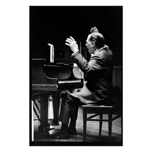 Duke Ellington with his hands up from the piano, Berkeley, CA, 1976 — photograph by Veryl Oakland