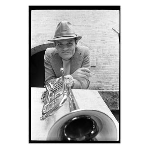Chet Baker smiling at camera near North Beach, San Francisco, CA, 1978 — photograph by Veryl Oakland